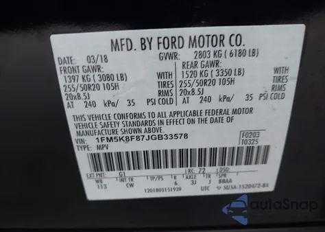 2018 Ford Explorer Limited z USA, uszkodzony, nr VIN 1FM5K8F87JGB33578
